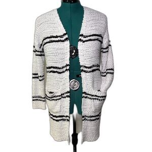 Sienna Sky white open front cardigan with black stripes and pockets size XS